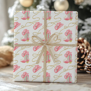 Watercolor Country Christmas Cowboy Boots Wrapping Paper