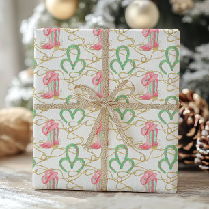 Watercolor Country Christmas Cowboy Boots Wrapping Paper