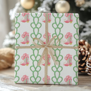 Watercolor Country Christmas Cowboy Boots Wrapping Paper