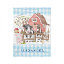 Watercolor Country Farm Animals Baby Boy Nursery F Fleece Blanket