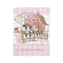 Watercolor Country Farm Animals Baby Girl Nursery Fleece Blanket