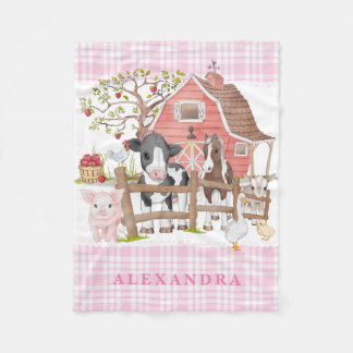 Watercolor Country Farm Animals Baby Girl Nursery Fleece Blanket