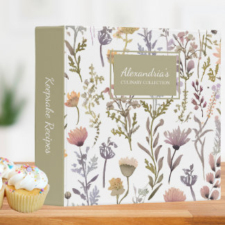 Watercolor Country Floral Monogram Recipe  3 Ring Binder