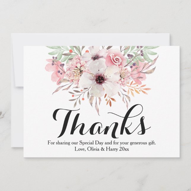Watercolor Country Floral Wedding Thank You Card (Front)