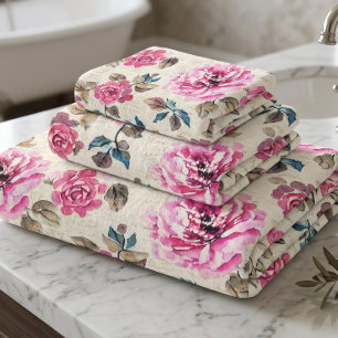 Watercolor Country Flowers - French Country Decor Bath Towel Set