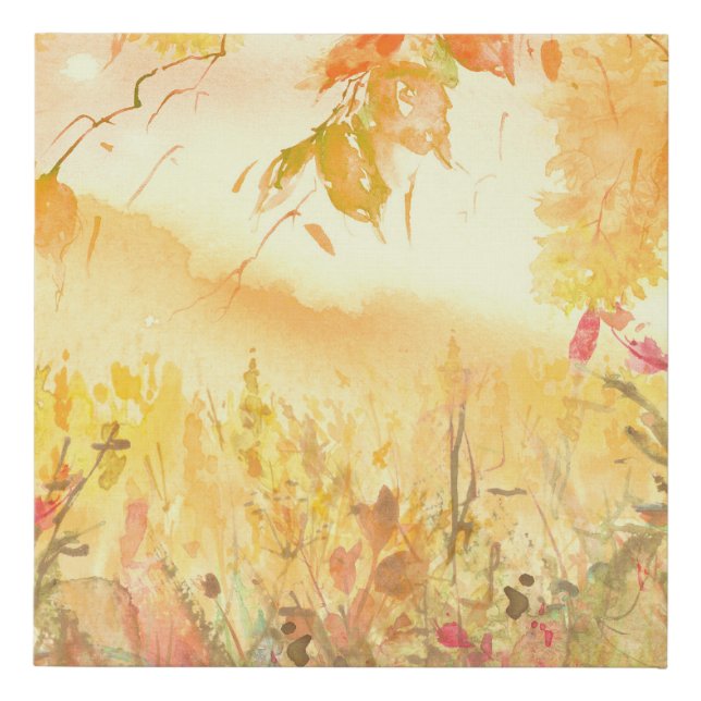 Watercolor Country Forest Landscape Art Faux Canvas Print (Front)