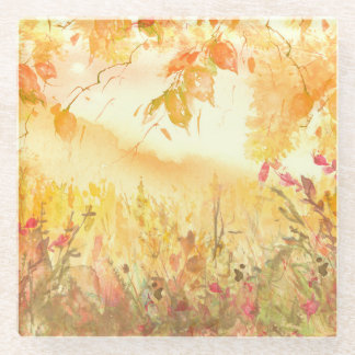 Watercolor Country Forest Landscape Art Glass Coaster