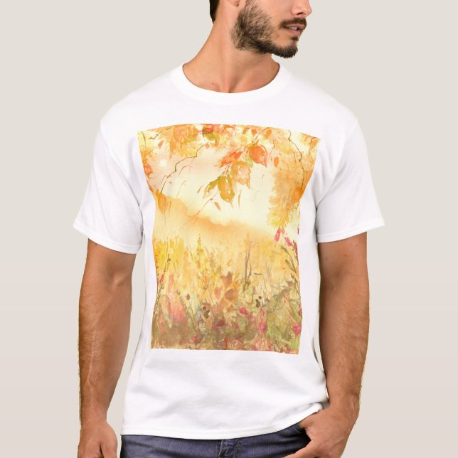 Watercolor Country Forest Landscape Art T-Shirt (Front)