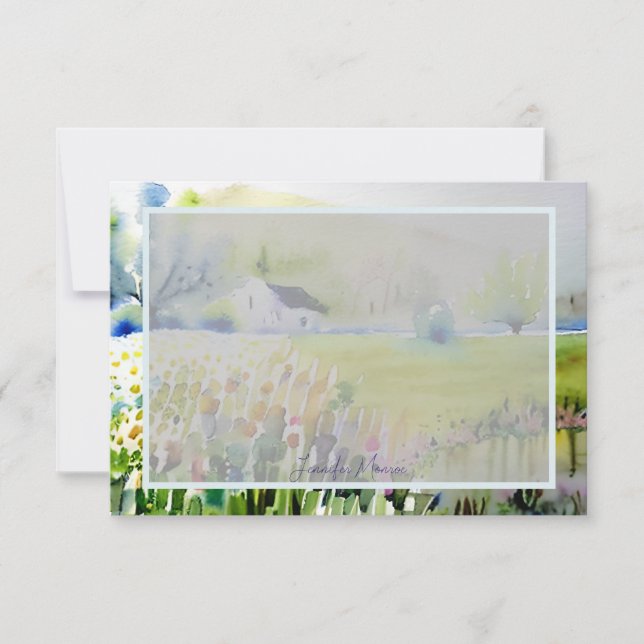 Watercolor country garden church personalized note card (Front)