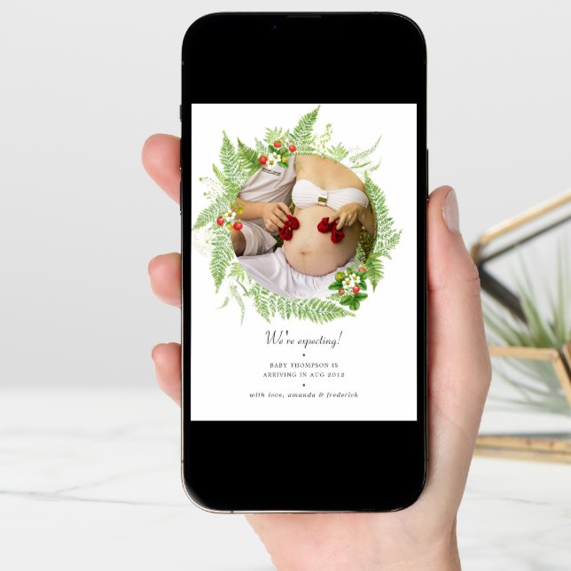 Watercolor Country Greenery Photo Pregnancy Announcement (Front Digital)