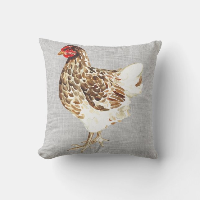 Watercolor Country Hen Throw Pillow (Front)
