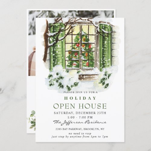 Watercolor Country Holiday Christmas Open House Invitation