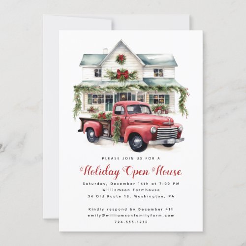 Watercolor Country Holiday Christmas Open House  Invitation