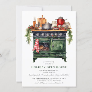 Watercolor Country Holiday Christmas Open House Invitation