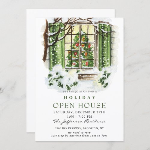 Watercolor Country Holiday Christmas Open House Invitation