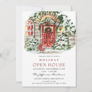Watercolor Country Holiday Christmas Open House Invitation