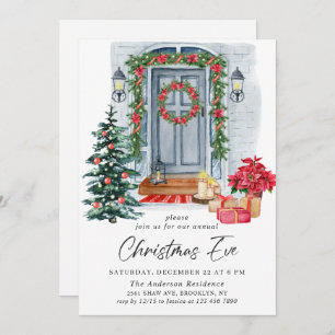 Watercolor Country Holiday House Christmas EVE Invitation