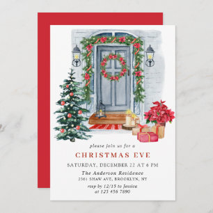 Watercolor Country Holiday House Christmas EVE Invitation