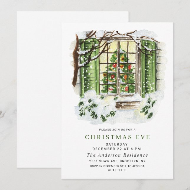 Watercolor Country Holiday House CHRISTMAS EVE Invitation (Front/Back)