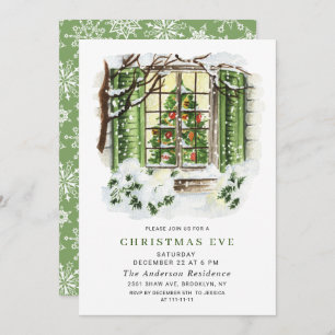 Watercolor Country Holiday House CHRISTMAS EVE Invitation