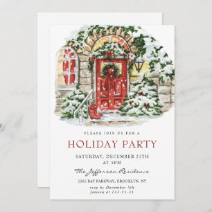 Watercolor Country Holiday House Christmas Party Invitation