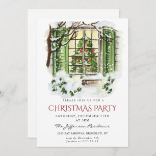 Watercolor Country Holiday House Christmas Party Invitation