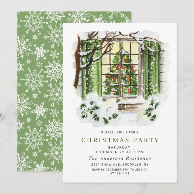 Watercolor Country Holiday House Christmas Party Invitation (Front/Back)