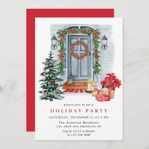 Watercolor Country Holiday House Christmas Party Invitation