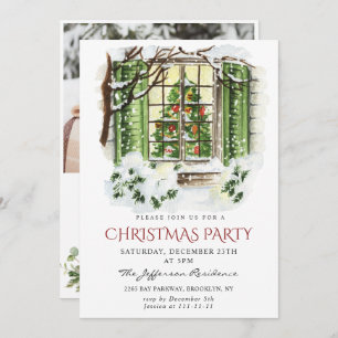 Watercolor Country Holiday House Christmas Party Invitation
