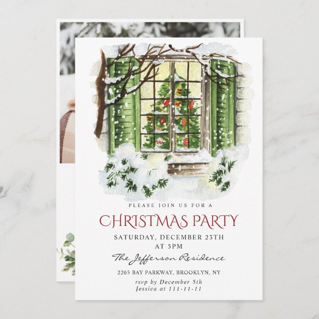 Watercolor Country Holiday House Christmas Party Invitation (Front/Back)