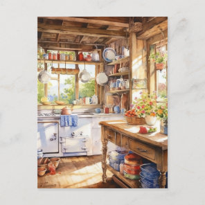 Watercolor Country Kitchen Background Postcard