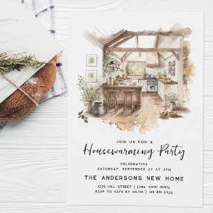 Watercolor Country Kitchen Housewarming Party Invitation