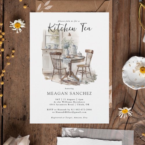 Watercolor Country Kitchen Tea Bridal Shower Invitation