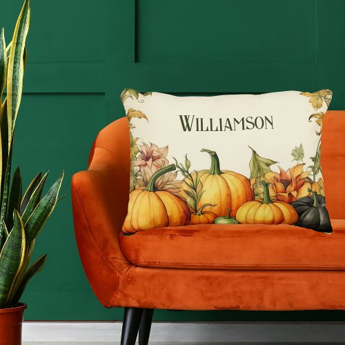 Watercolor Country Pumpkin Patch Monogram Accent Pillow