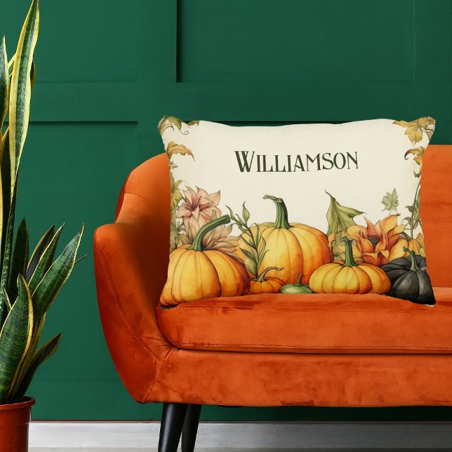 Watercolor Country Pumpkin Patch Monogram Accent Pillow (Creator Uploaded)