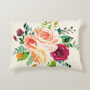 Watercolor Country Roses Accent Pillow