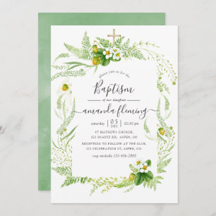 Watercolor Country Rustic Greenery Baptism Invitation