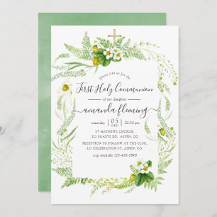 Watercolor Country Rustic Greenery Holy Communion Invitation