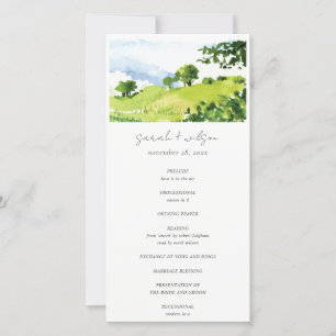 Watercolor Countryside Hills Wedding Program
