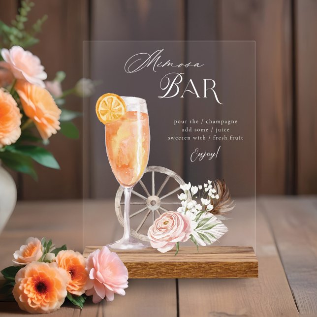 Watercolor County Western Watercolor Mimosa Bar Acrylic Sign (Watercolor County Western Watercolor Mimosa Bar Po Acrylic Sign)