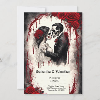 Watercolor Couple and Roses Goth Wedding Invitation
