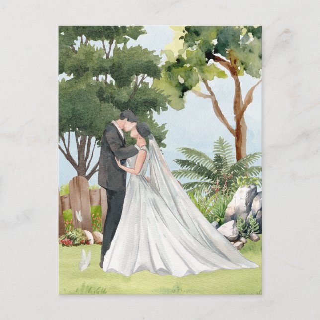 Watercolor couple art wedding  postcard (Front)
