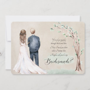 Watercolor Couple Brunette Bride Invitation