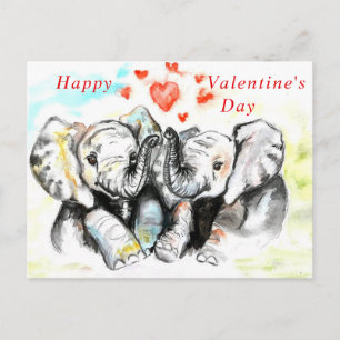 Watercolor Couple Elephant Valentine's Day Card