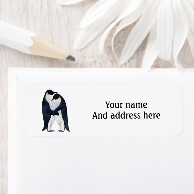 Watercolor Couple Emperor Penguins  Label (Insitu)
