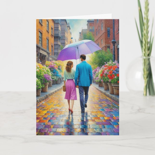 Watercolor Couple Holding Hands Romantic Card (Front)