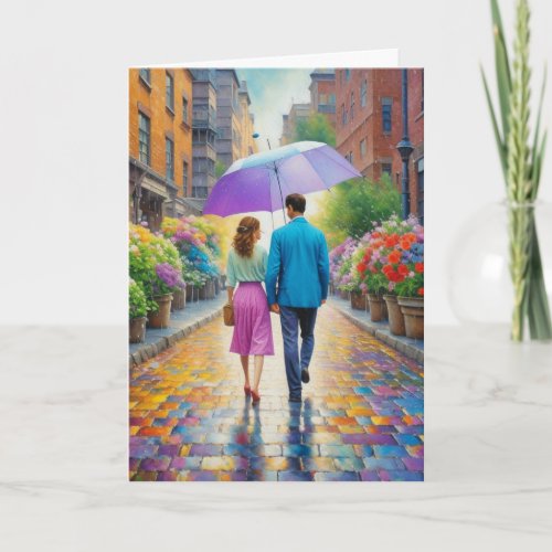 Watercolor Couple Holding Hands Romantic Card