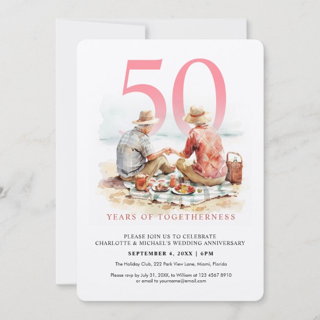 Watercolor Couple in Love Wedding Anniversary Invitation (Front)