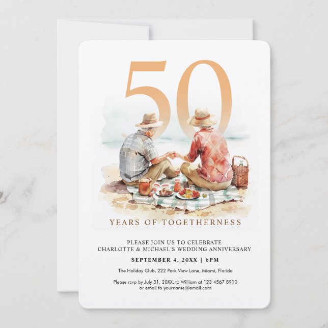 Watercolor Couple in Love Wedding Anniversary Invitation (Front)