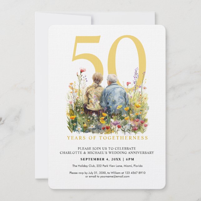 Watercolor Couple Love Romance Wedding Anniversary Invitation (Front)